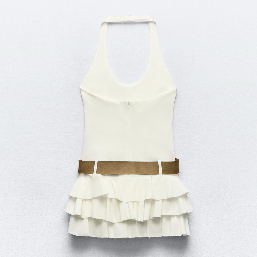 Zara Cream Ruffled Mini Dress - Picture 3 of 9